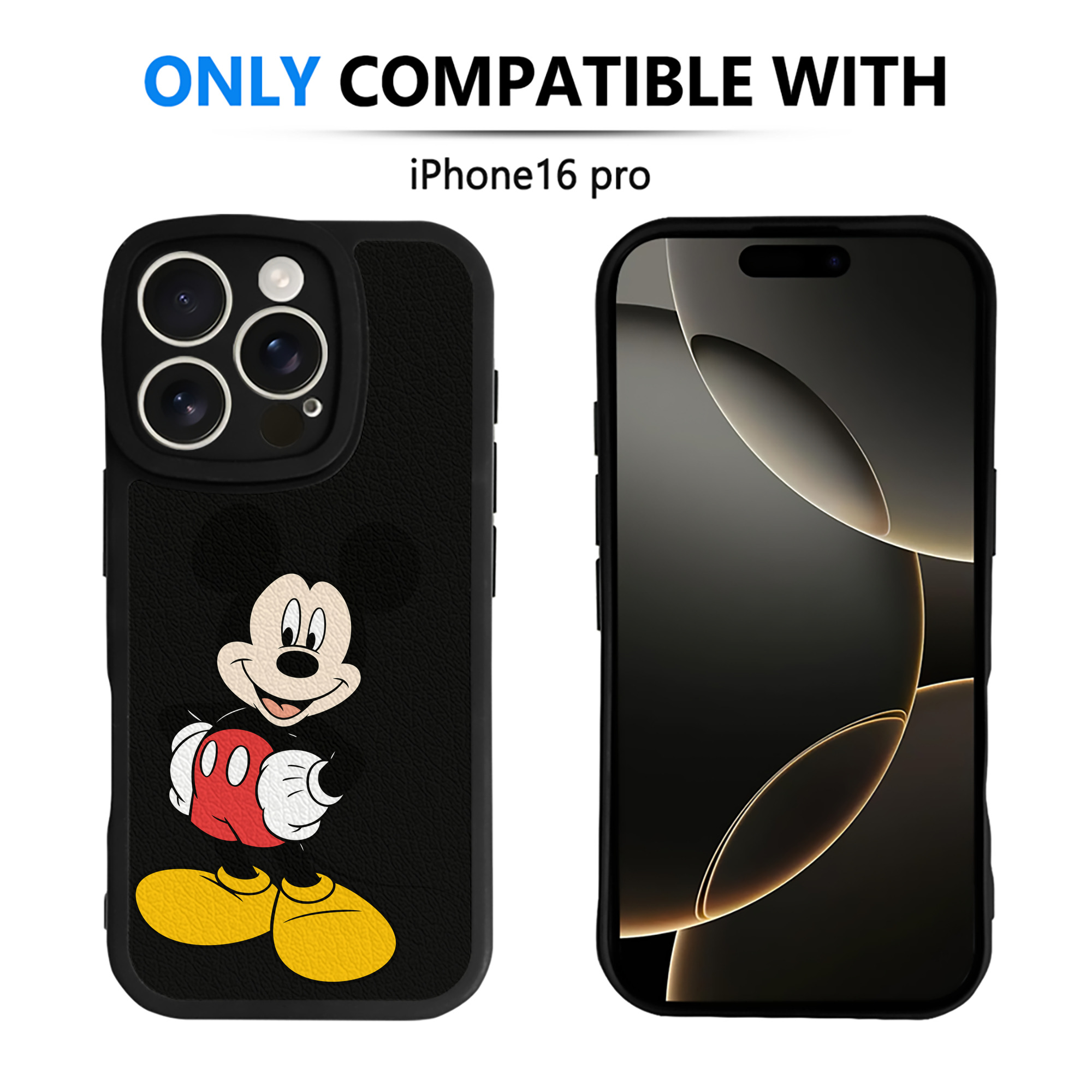 （画像用） ミッキーマウス Mickey Mouse 【iPhone 16シリーズ対応】シリコンスマホケース（レザー調） 材質：シリコン